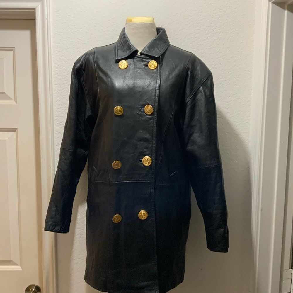 Gino di Giorgio Black Leather Button Up  jacket  M with gold buttons